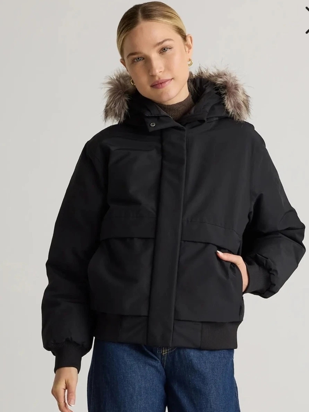 Quince Responsible Down Hooded Short Parka, Small, Black, NWT!
